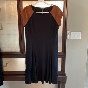 Lauren dress size Large. Black and brown faux suede shoulders. Flare bottom